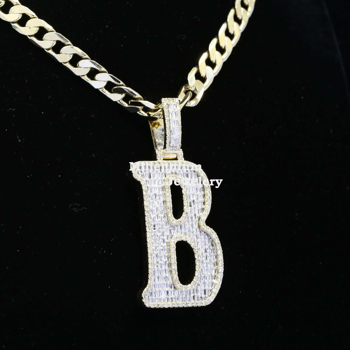 Boys B Initial Moissanite Diamond Bust Down Hip Hop Style Pendant Third