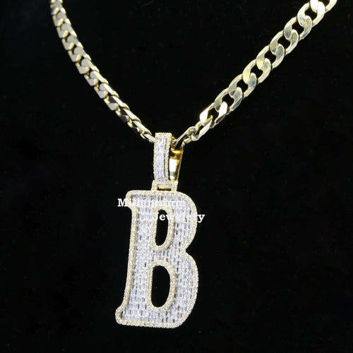 Custom B Initial Moissanite Diamond Bust Down Hip Hop Pendant