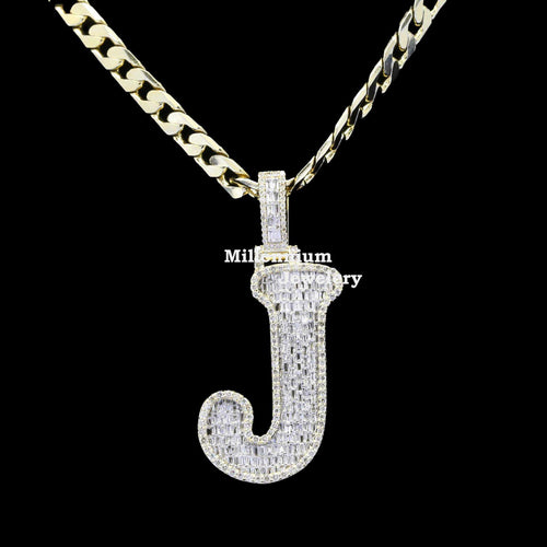 Custom J Initial Moissanite Diamond Totally Bust Down Hip Hop Pendant