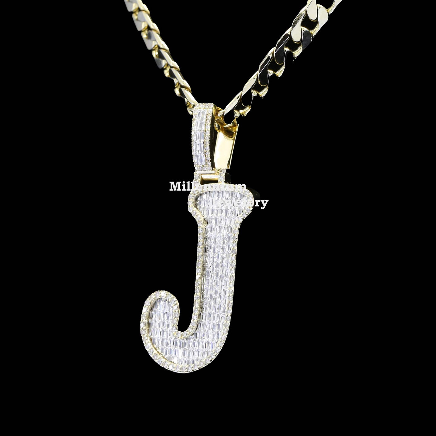 J Initial Moissanite Diamond Totally Bust Down Hip Hop Style Pendant Second