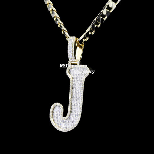 Custom J Initial Moissanite Diamond Totally Bust Down Hip Hop Pendant