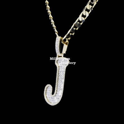 J Initial Moissanite Diamond Totally Bust Down Hip Hop Style Pendant Third