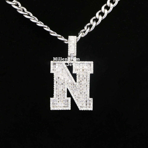 Custom Classic N Initial Moissanite Diamond Iced Out Hip Hop Pendant