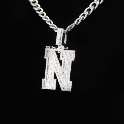 Classic N Initial Moissanite Diamond Iced Out Hip Hop Style Pendant Forth