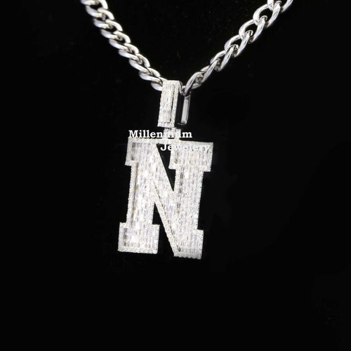 Custom Classic N Initial Moissanite Diamond Iced Out Hip Hop Pendant