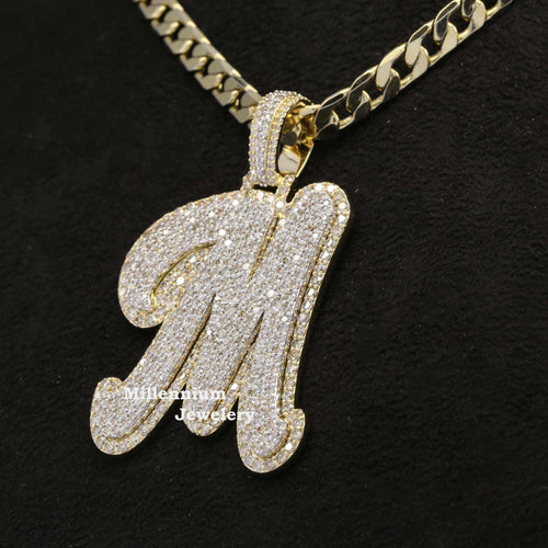 Custom M Initial Moissanite Diamond Iced Out Hip Hop Pendant