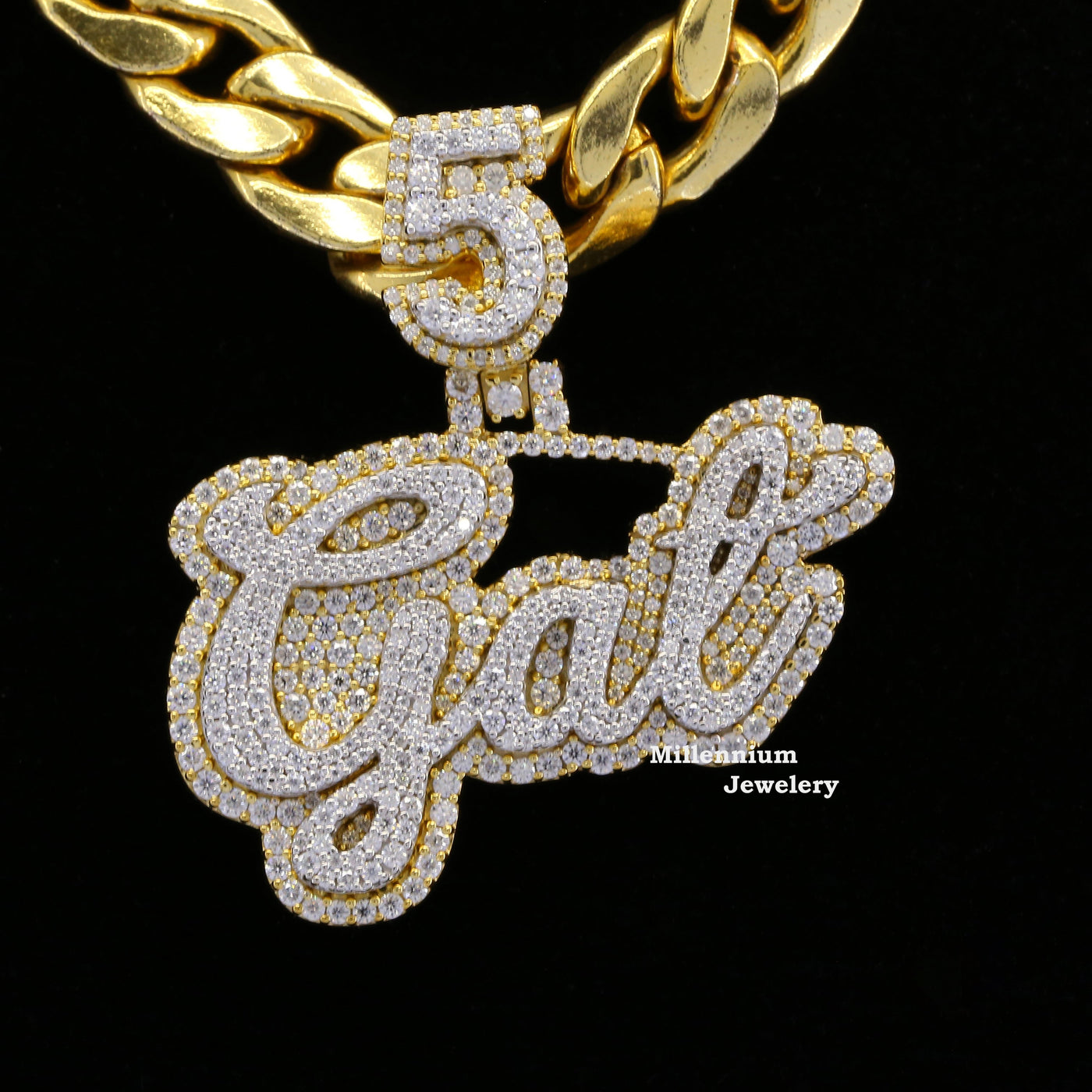 Custom 5 Gat Name Moissanite Round Cut Diamond Hip Hop Pendant Second