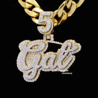 Custom 5 Gat Name Moissanite Round Cut Diamond Hip Hop Pendant Sixth