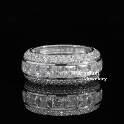 10 Carat Round and Princess Cut Moissanite Diamond Full Eternity Ring White