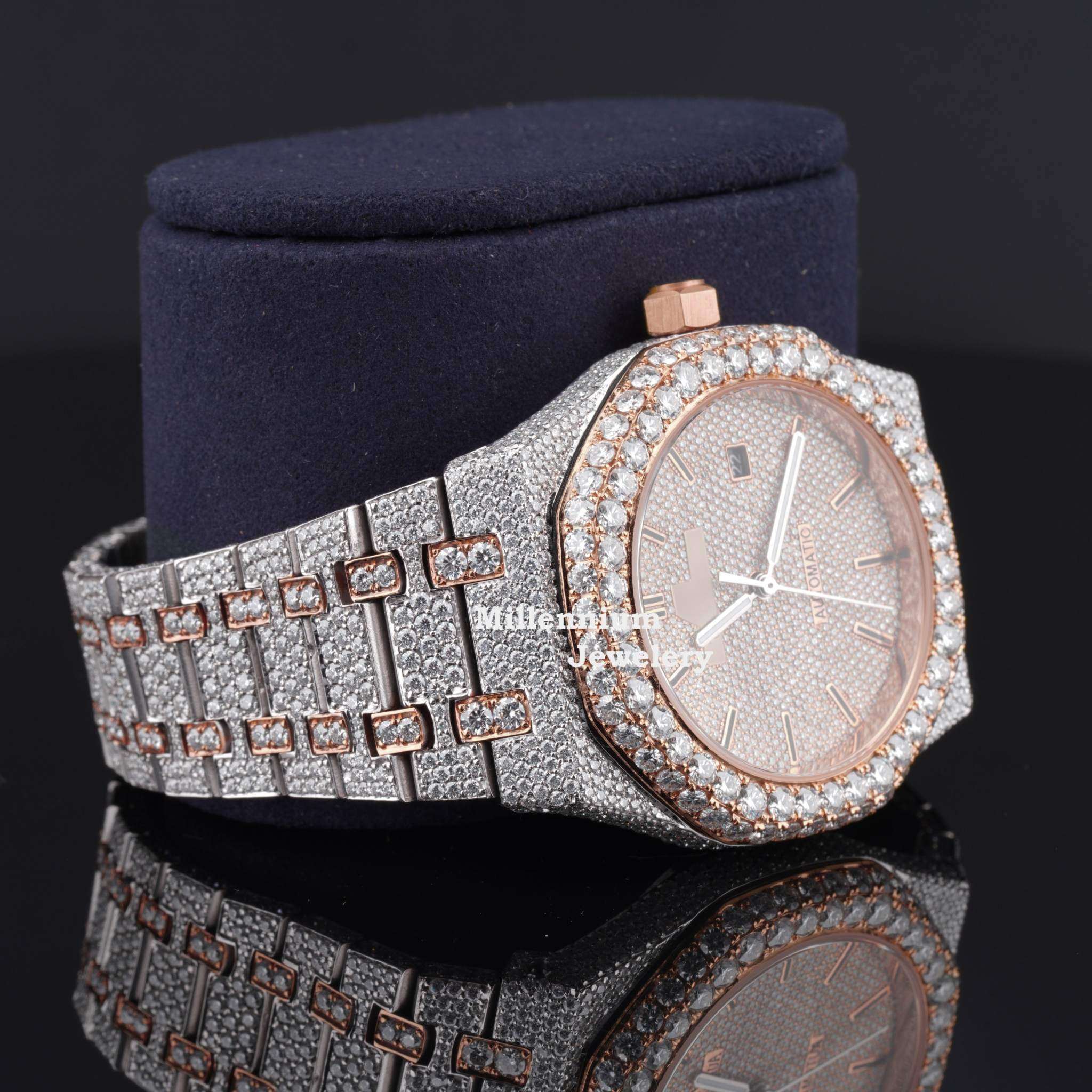 Classic Moissanite Diamond Iced Out Bust Down Automatic Watch Second