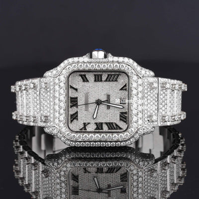 Unique Moissanite Diamond Iced Out And Fully Automatic Watch White