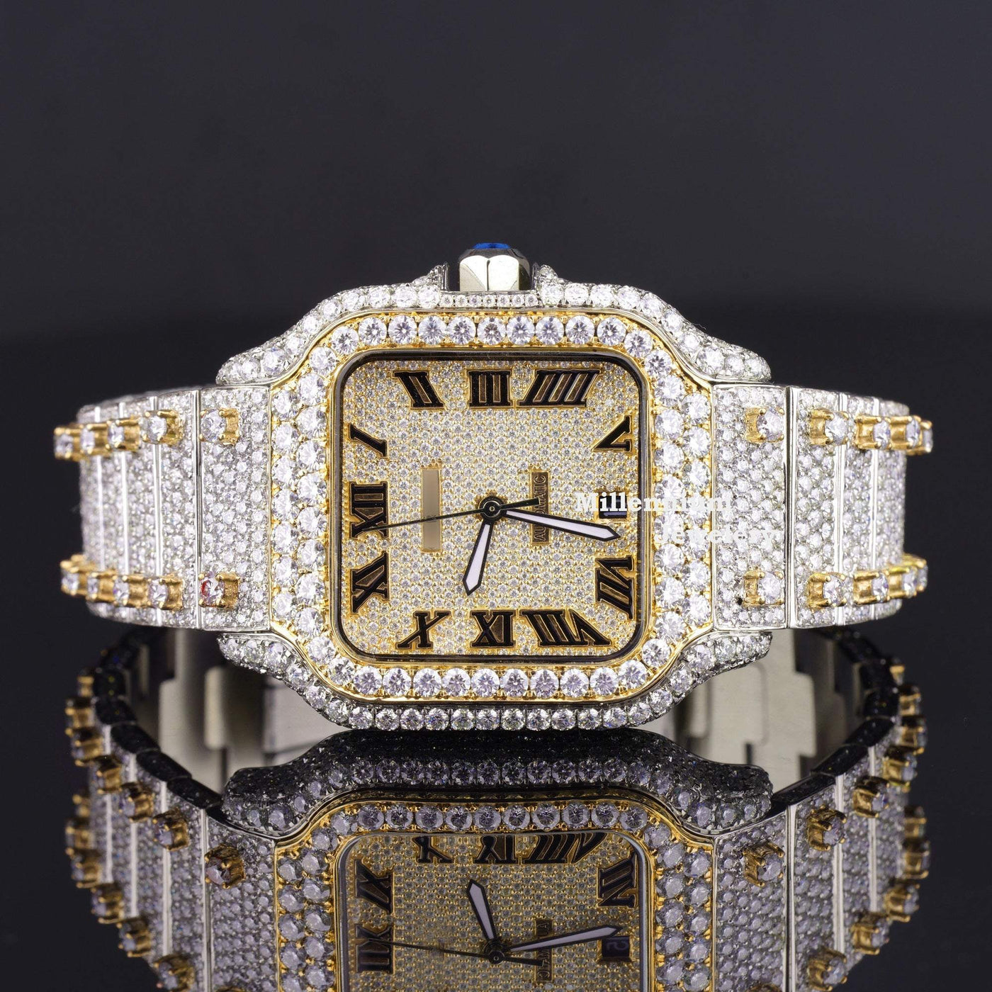 Unique Moissanite Diamond Iced Out And Fully Automatic Watch Yellow