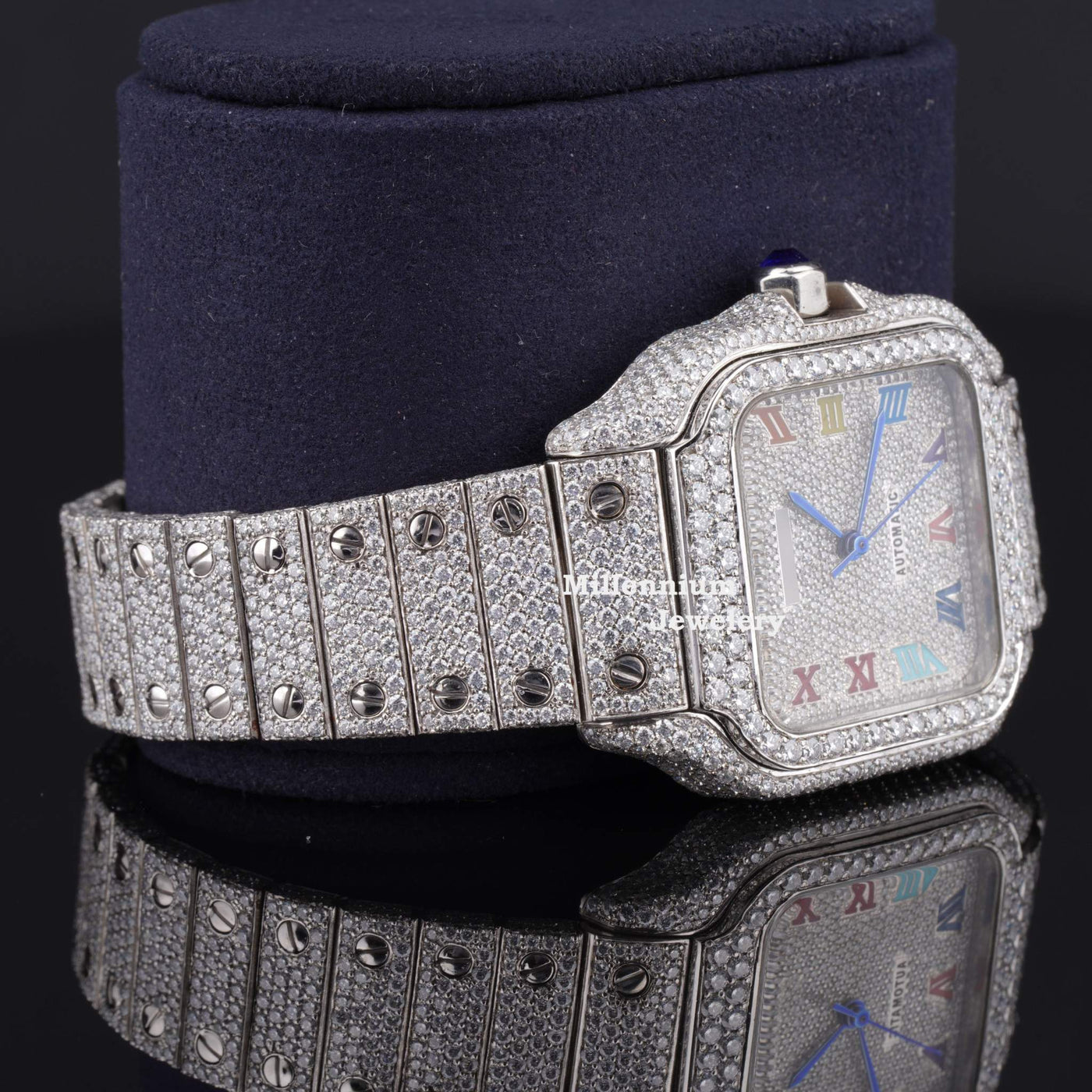 Automatic Moissanite Watch With Rainbow Color Number Second