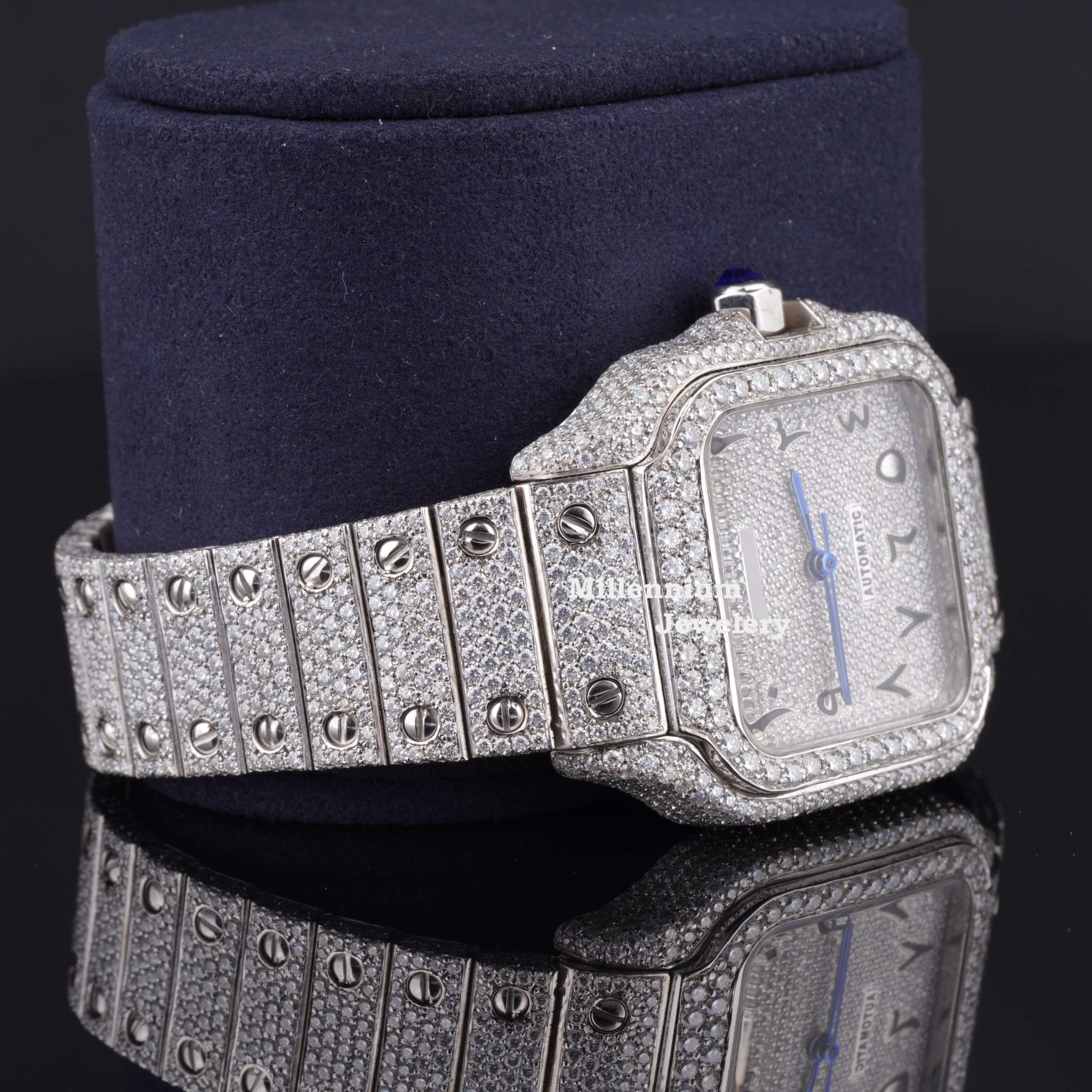 Moissanite Watch Iced Out Automatic Arabic Style Watch Second