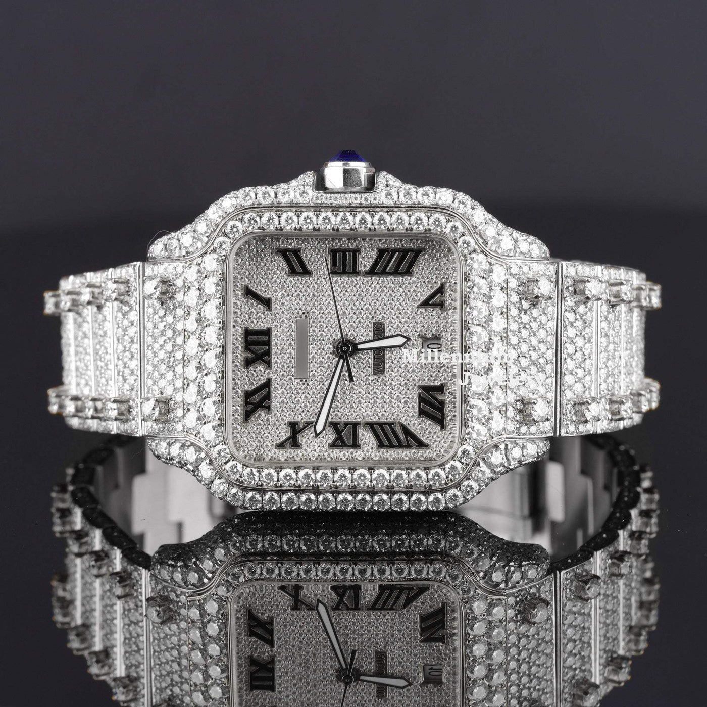 Automatic Roman Number Japan Style Moissanite Diamond Watch White