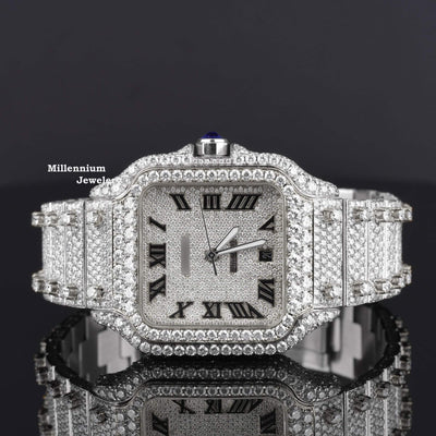 Fabulous Iced Out Roman Style Moissanite Diamond Watch White