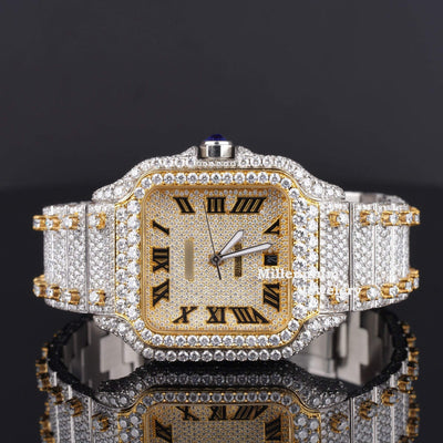 Fabulous Iced Out Roman Style Moissanite Diamond Watch First