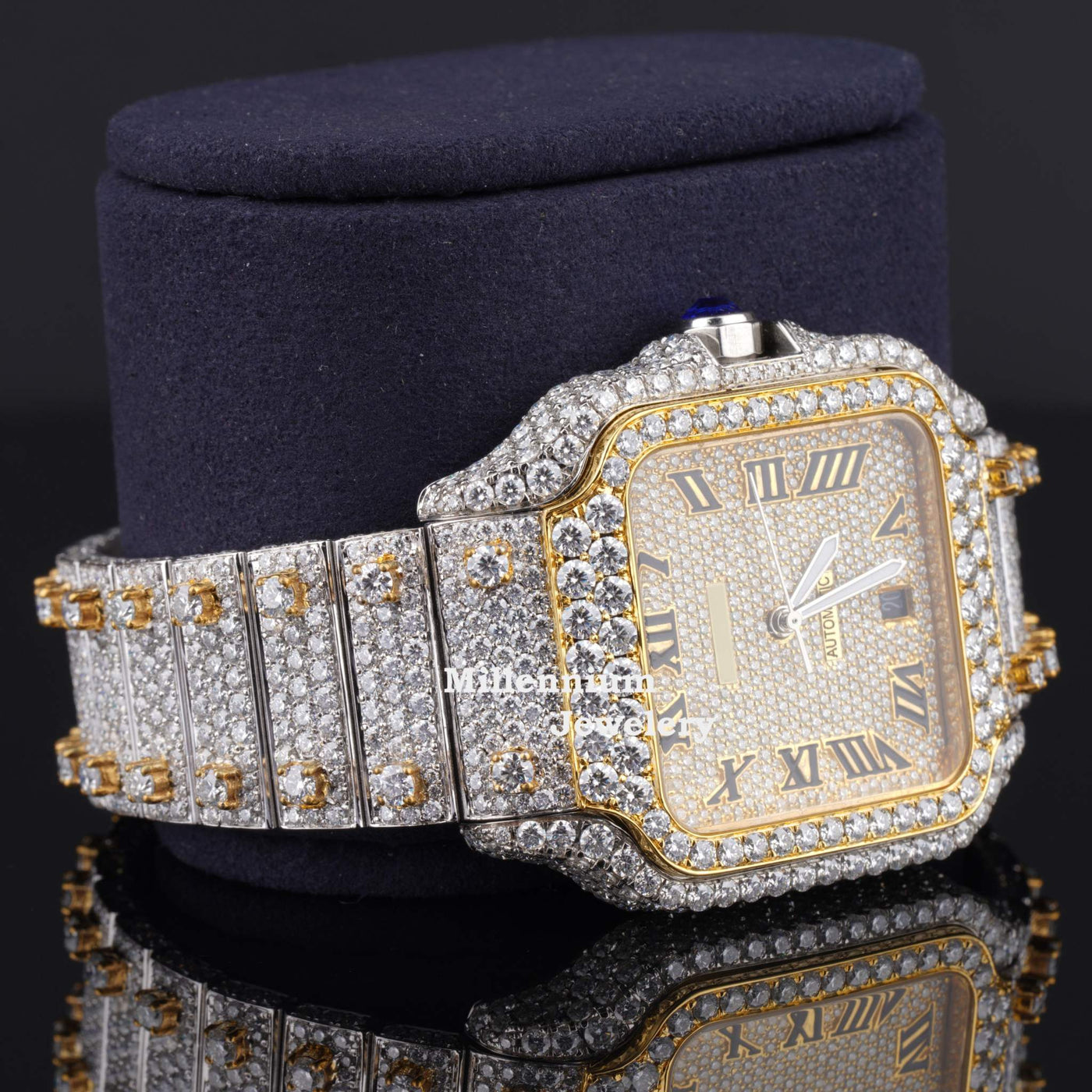 Fabulous Iced Out Roman Style Moissanite Diamond Watch Second