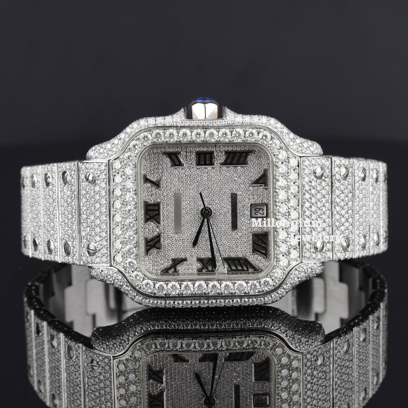 Stylish Fully Body Iced Out Moissanite Diamond Watch With Date White