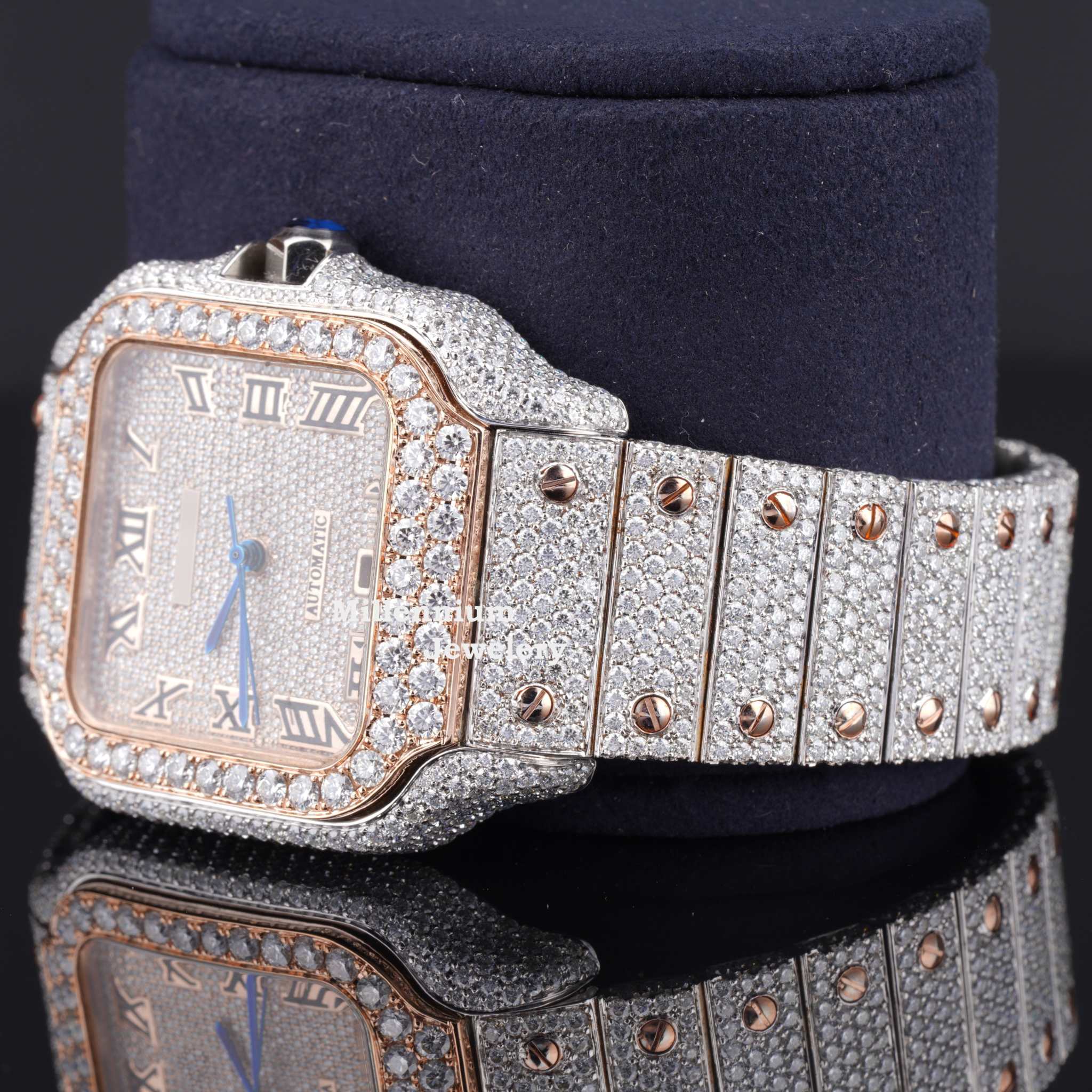 Stylish Fully Iced Out Moissanite Watch With Date Function With Date Second