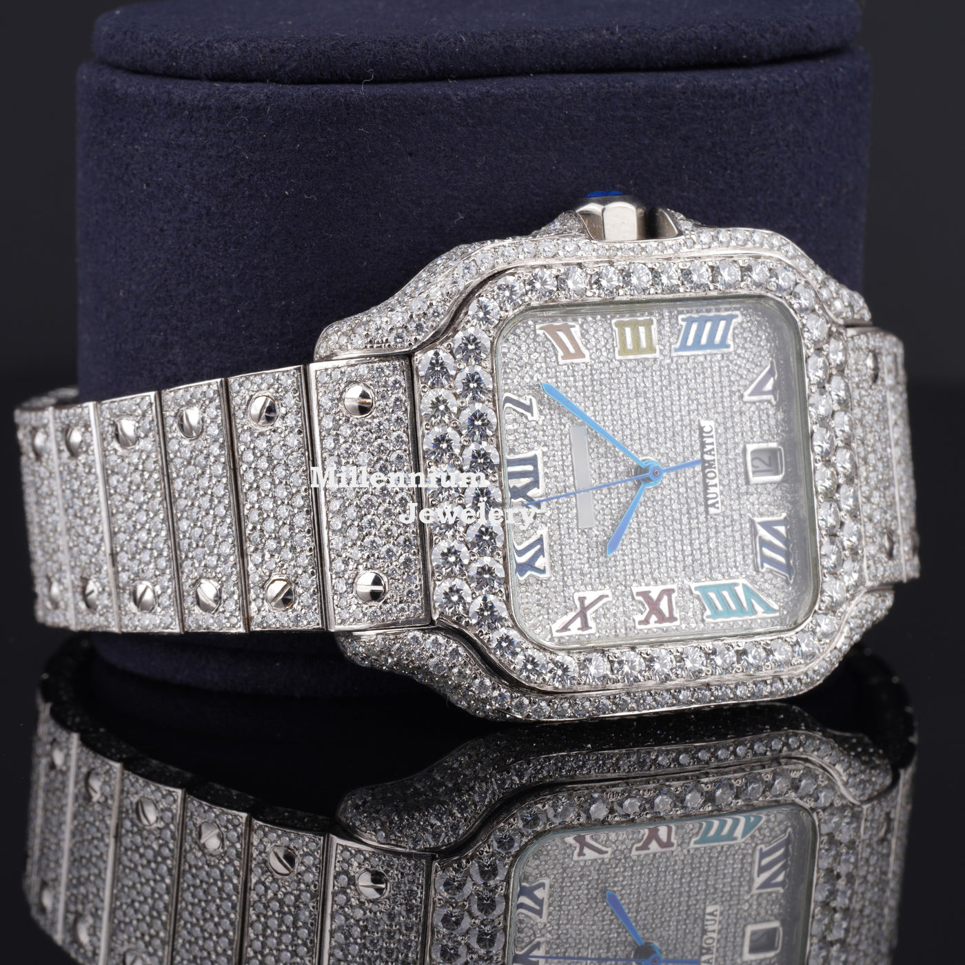 Rainbow Design Roman Number Fully Automatic Moissanite Watch Second