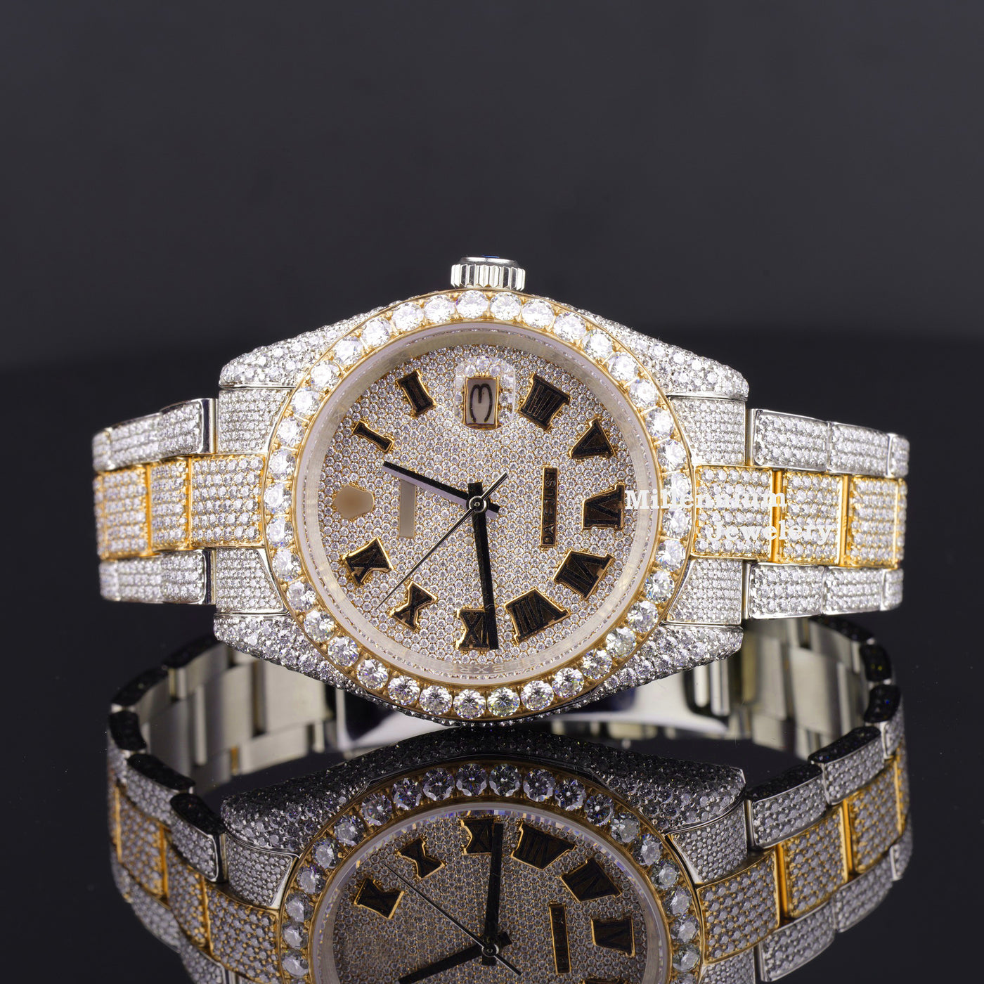 Elegant Look Fully Iced Out Business Style Moissanite Watch Yellow