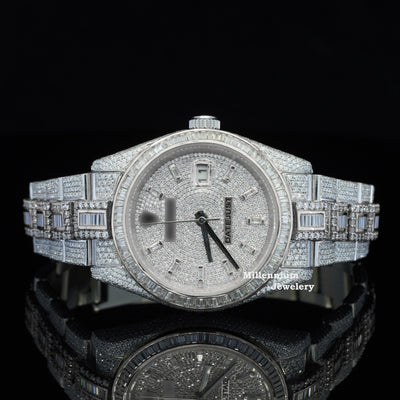 Classic Round and Baguette Iced Out Moissanite Diamond Automatic Watch Forth