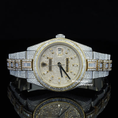 Classic Round and Baguette Iced Out Moissanite Diamond Automatic Watch Fifth