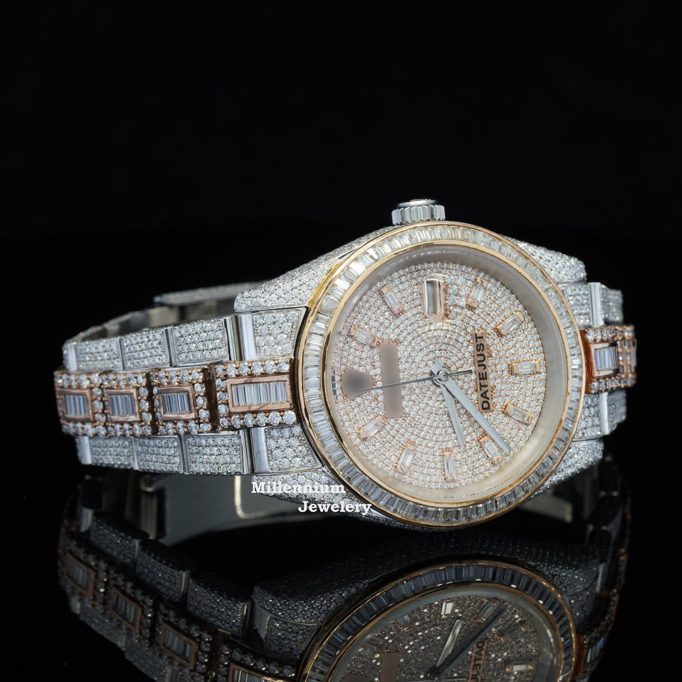 Classic Round and Baguette Iced Out Moissanite Diamond Automatic Watch First