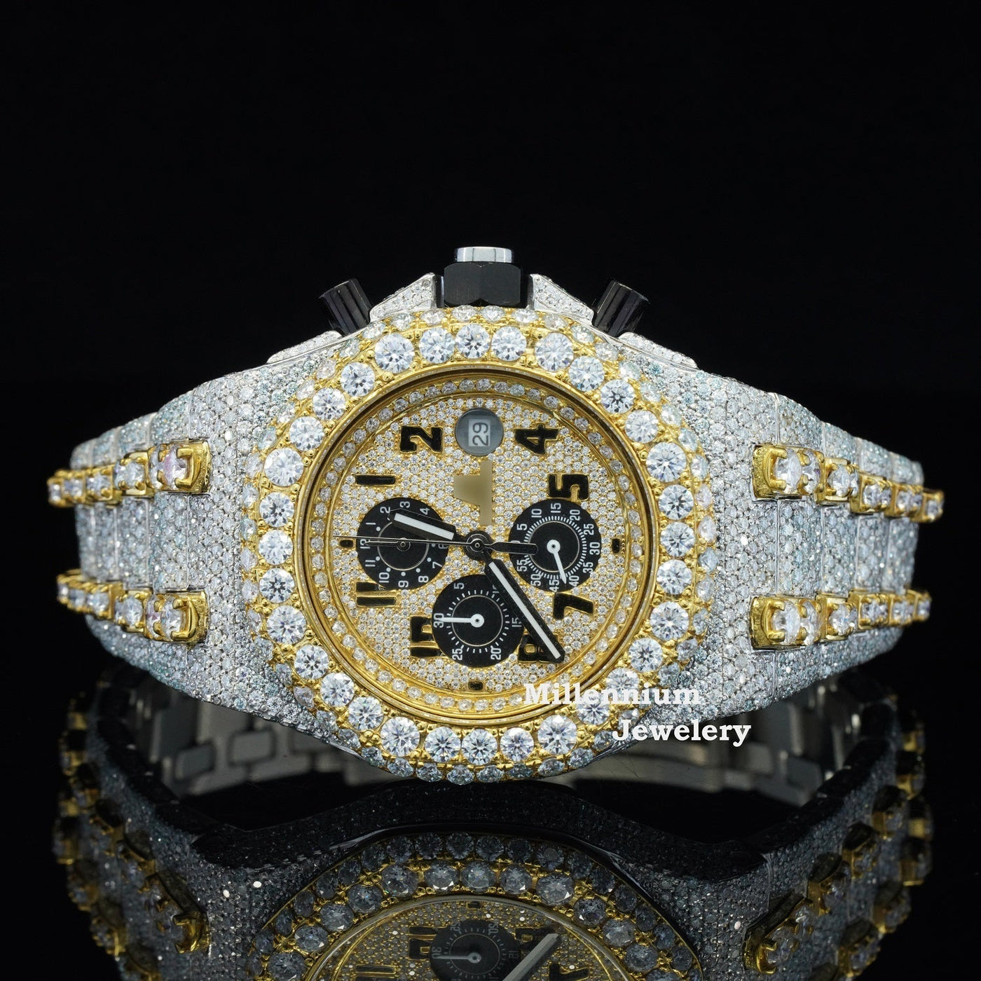 Uniquely Crafted Two Tone Fully Iced Out Automatic Watch Yellow