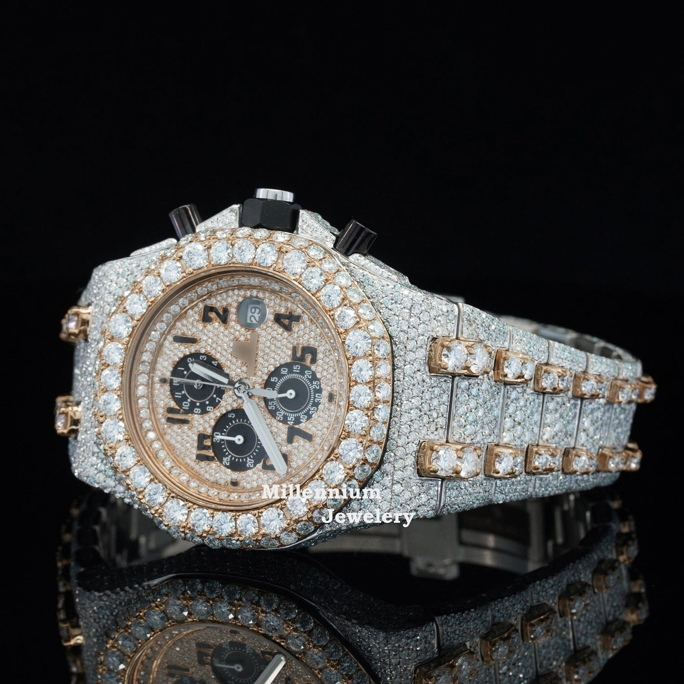 Uniquely Crafted Two Tone Fully Iced Out Automatic Watch Second