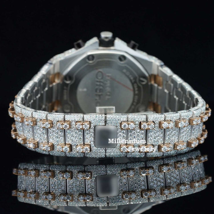 Uniquely Crafted Two Tone Fully Iced Out Automatic Moissanite
