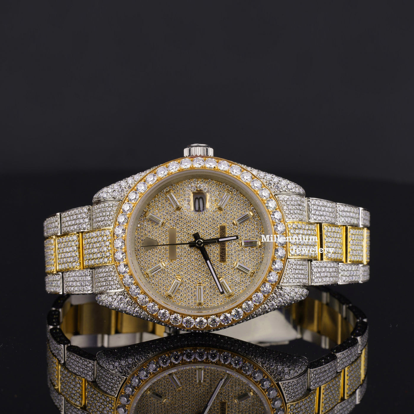 Fancy Two Tone Fully Diamond Iced Out Automatic Moissanite Watch Sixth