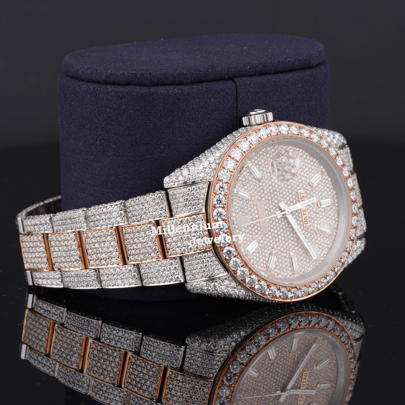 Fancy Two Tone Fully Diamond Iced Out Automatic Moissanite Watch Second