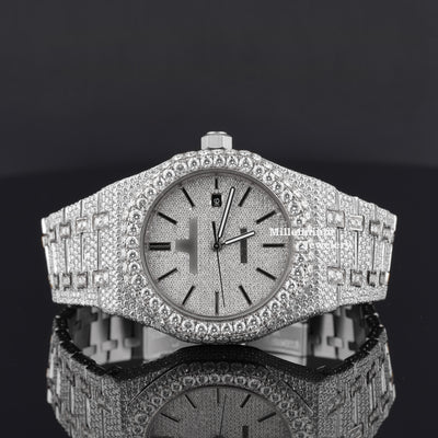 Round Dial Automatic Date Window Moissanite Diamond Watch Sixth