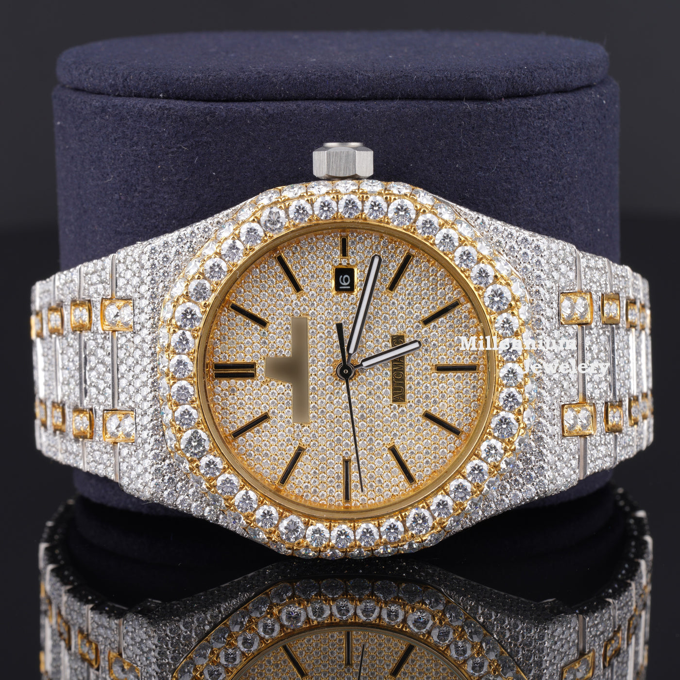 Round Dial Automatic Date Window Moissanite Diamond Watch Fifth