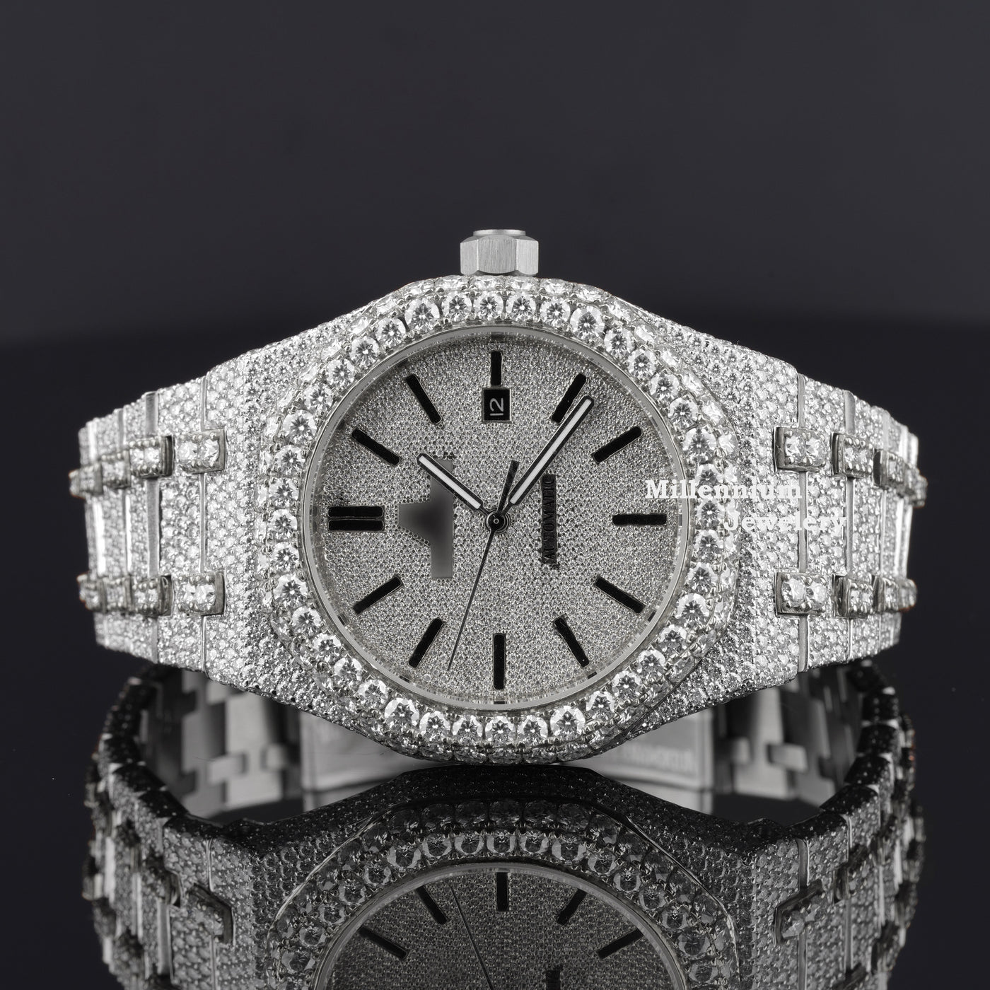 Dashing Two Color Completely Diamond Iced Out Moissanite Watch White