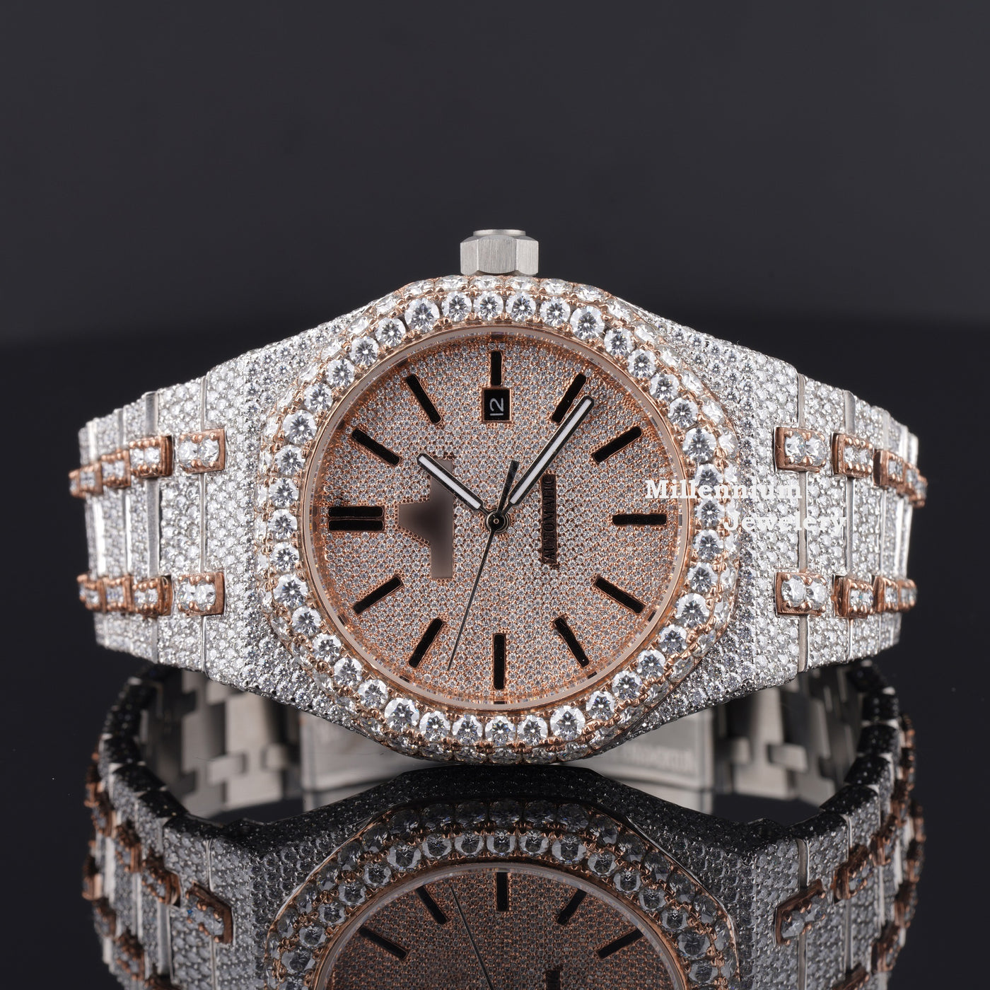 Dashing Two Color Completely Diamond Iced Out Moissanite Watch First