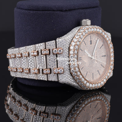 Dashing Two Color Completely Diamond Iced Out Moissanite Watch Second