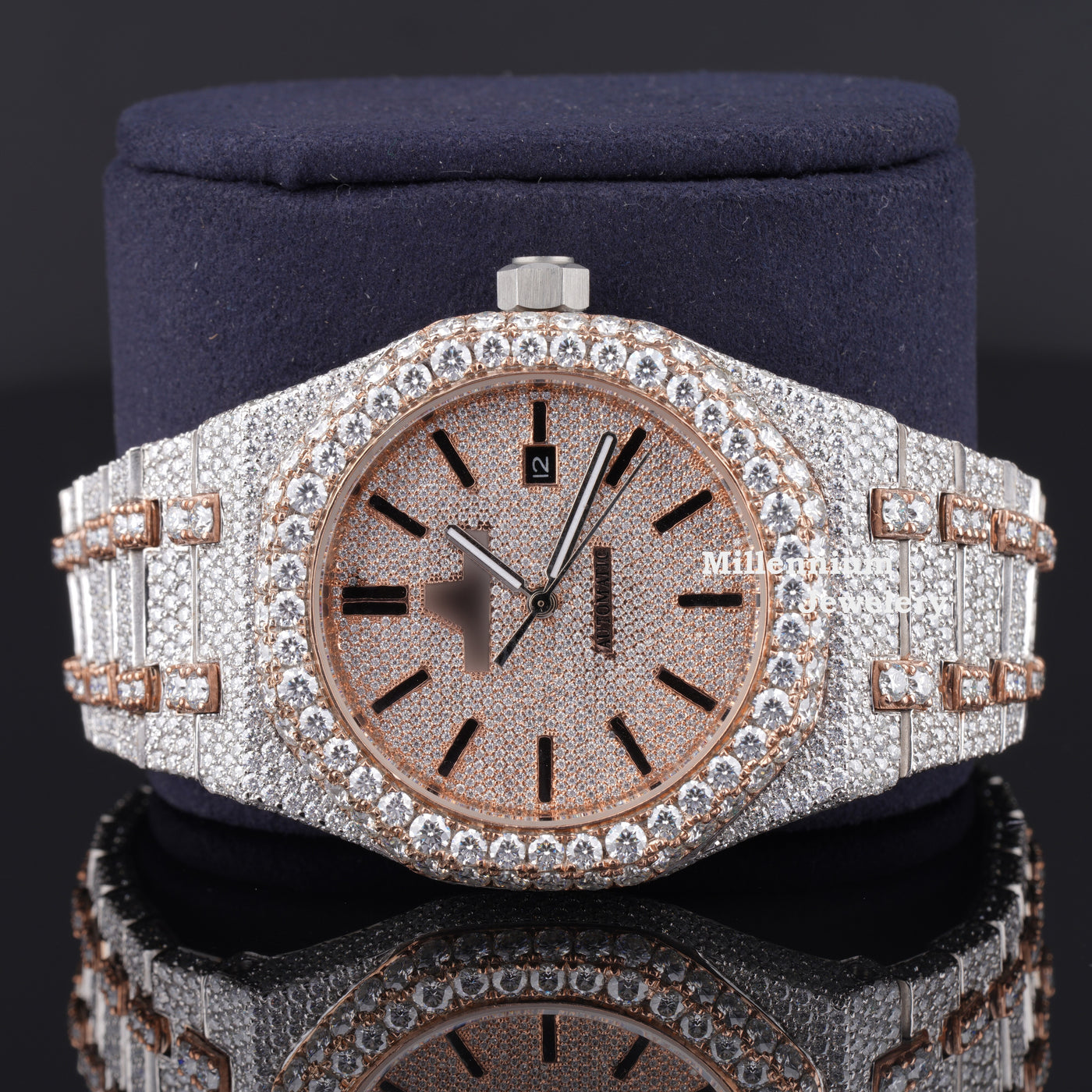 Dashing Two Color Completely Diamond Iced Out Moissanite Watch Fifth