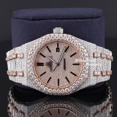 Dashing Two Color Completely Diamond Iced Out Moissanite Watch Fifth