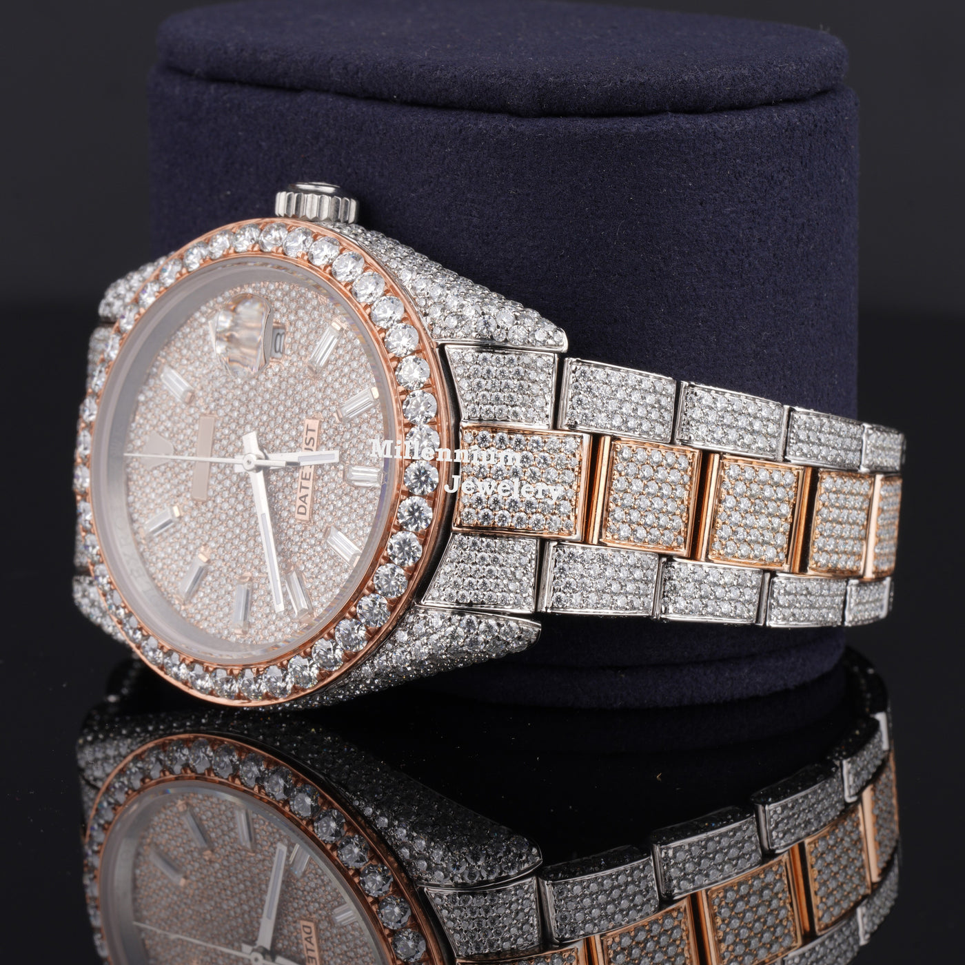 Classic Two Tone Sterling Diamond Iced Out Moissanite Watch Second