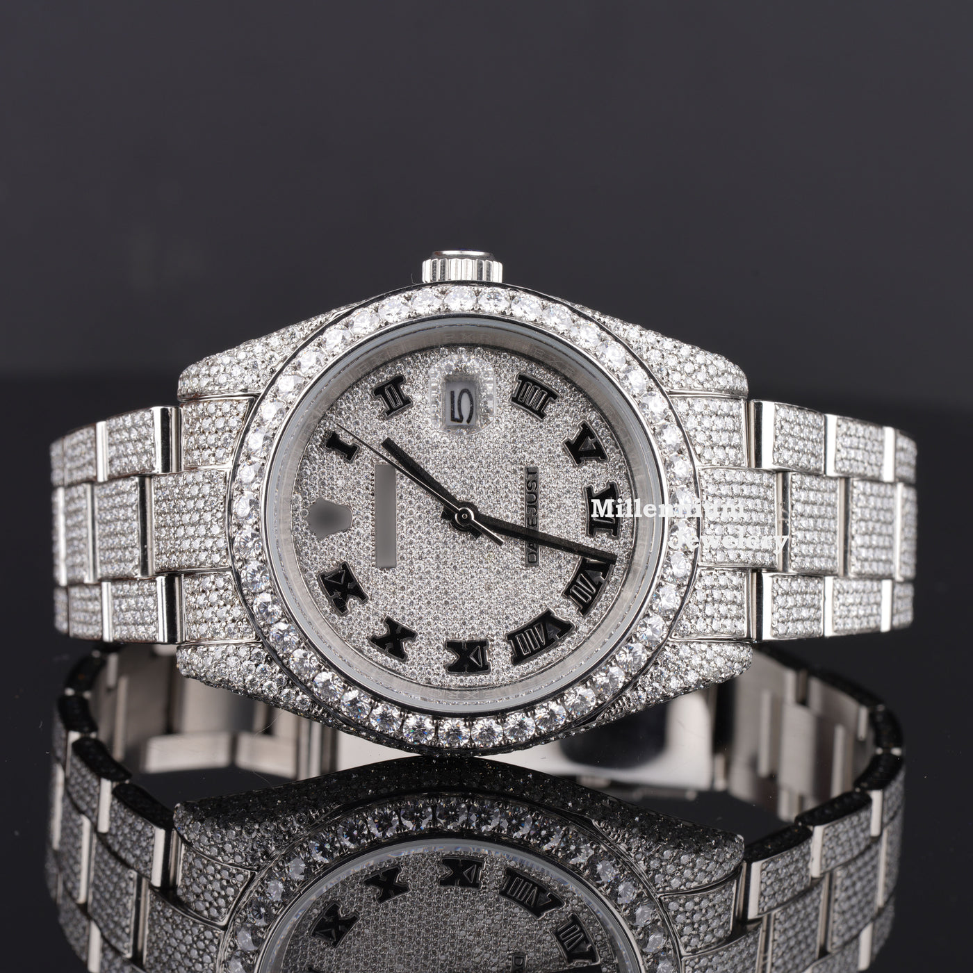 Full Iced Out Moissanite Diamond Oyster Roman Dial Automatic Watch First