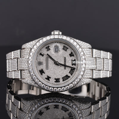 Full Iced Out Moissanite Diamond Oyster Roman Dial Automatic Watch First