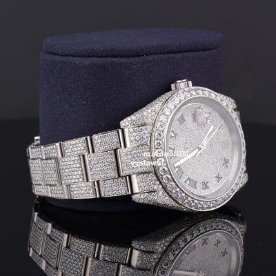 Full Iced Out Moissanite Diamond Oyster Roman Dial Automatic Watch Second