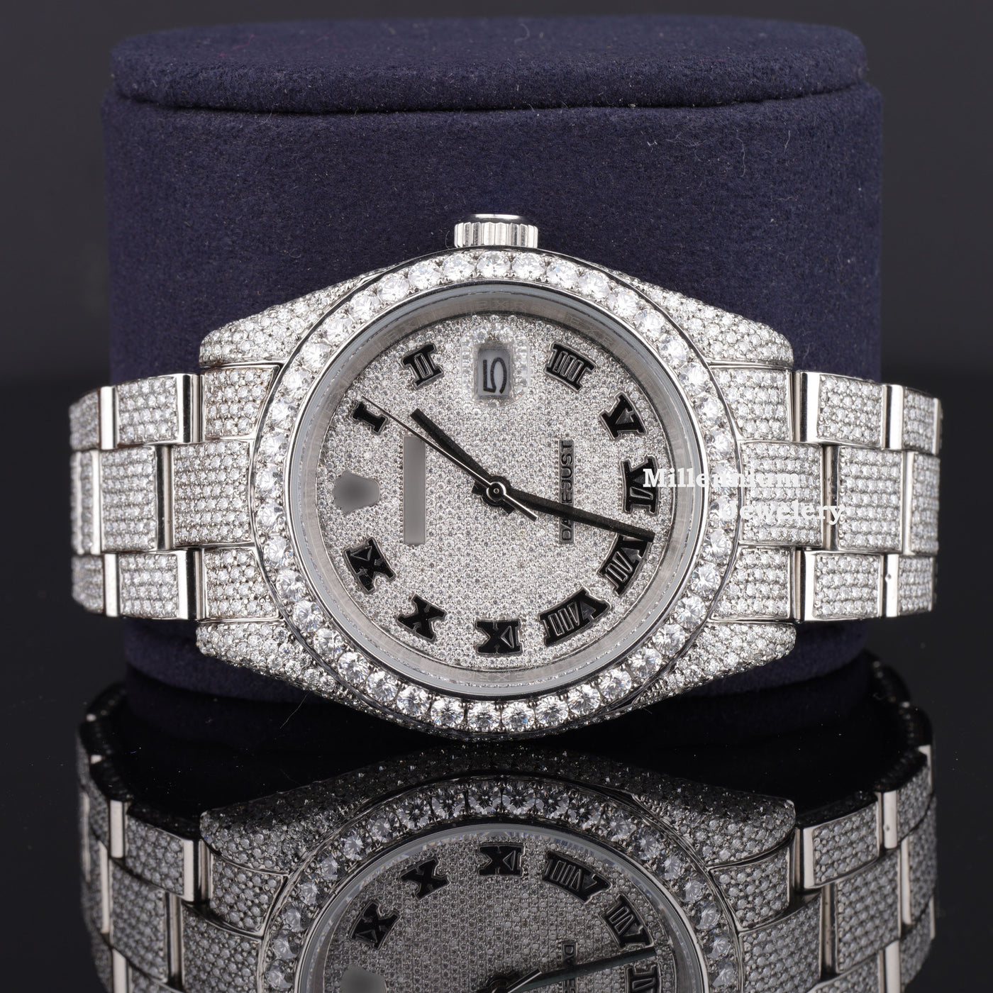 Full Iced Out Moissanite Diamond Oyster Roman Dial Automatic Watch Fifth