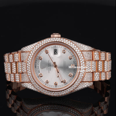 Formal Classic Moissanite Diamond Iced Out Automatic Watch With Rose Gold Color