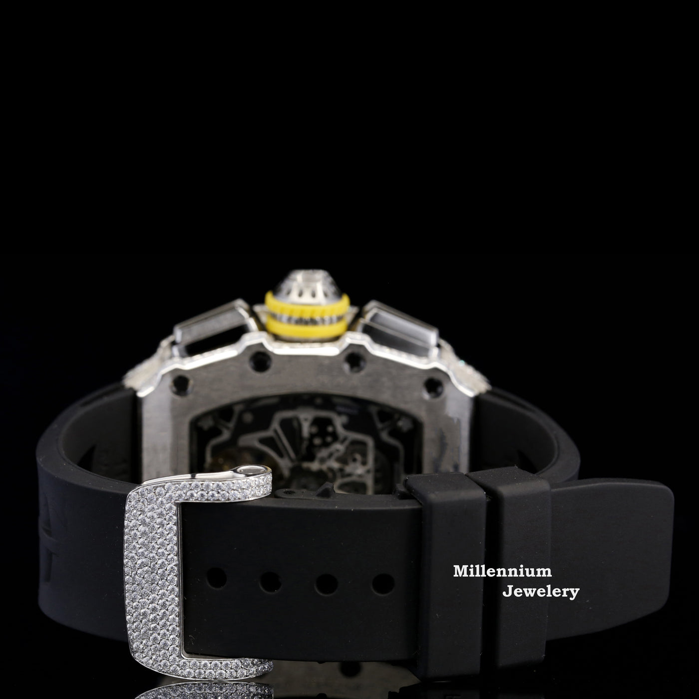 Asthetic Iced Out Black Color Belt Automatic Moissanite Watch Forth