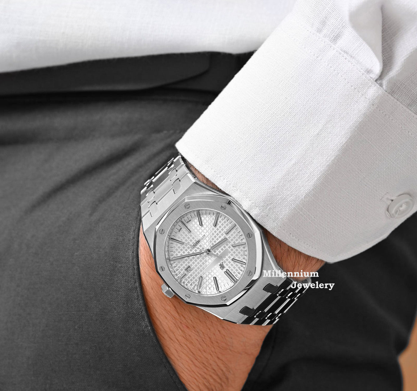 Elegant Look Silver Color Metal Strap Totally Automatic Watch Third