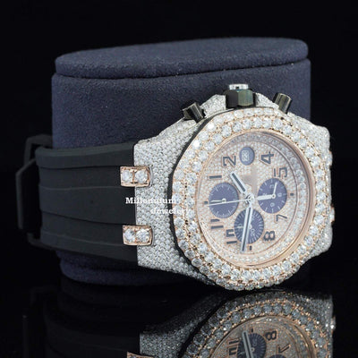 Luxury Moissanite Iced Out Watch For Rapper Automatic Rubber Belt With Dial Second